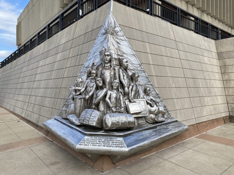 Diversity-Sculpture-on-Fall-River-Government-Center-Forged-and-Welded-Stainless-Steel